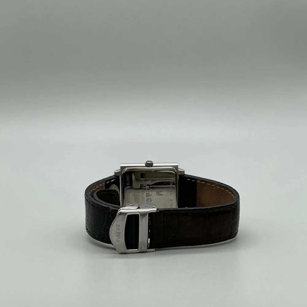 Visage Womens Watch 29mm Black Square Dial Brown Leather Band New Battery